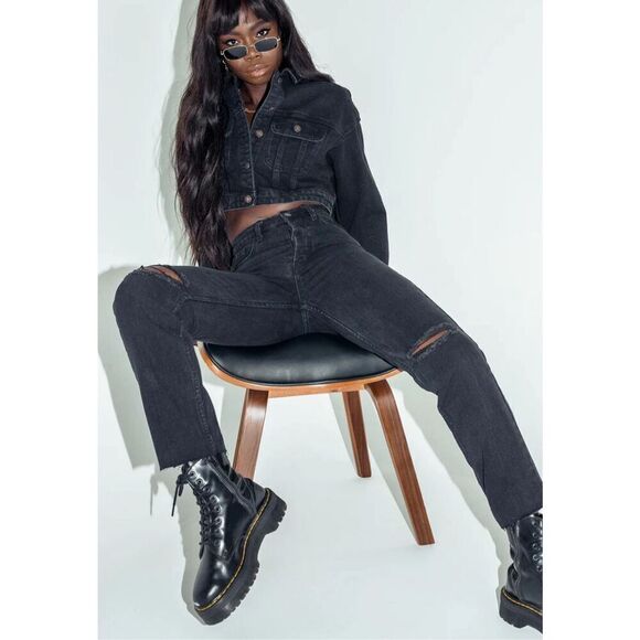 Princess Polly ATTICA KNEE RIP DENIM JEANS BLACK Button Fly Size 6 Nwot - Picture 9 of 9